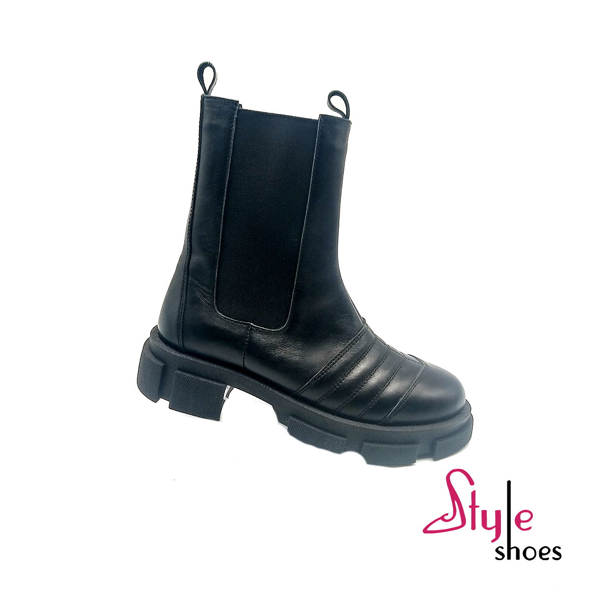Високі жіночі черевики челсі на гумці та блискавці чорного кольору «Style Shoes»