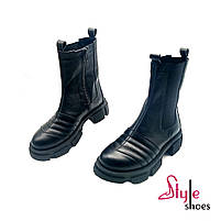 Високі жіночі черевики челсі на гумці та блискавці чорного кольору «Style Shoes», фото 4
