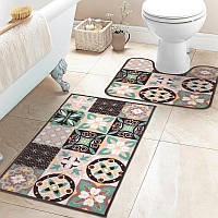 Набір килимків у ванну кімнату, комплект килимків для ванної та туалету MAC Carpet Taba 321-2 Коричневий+Рожевий 50х80 та 57х60 см