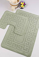 Набір килимків у ванну кімнату, комплект килимків для ванної та туалету Confetti Ethnic Almond 60х100 та 60х50 см Оливковий