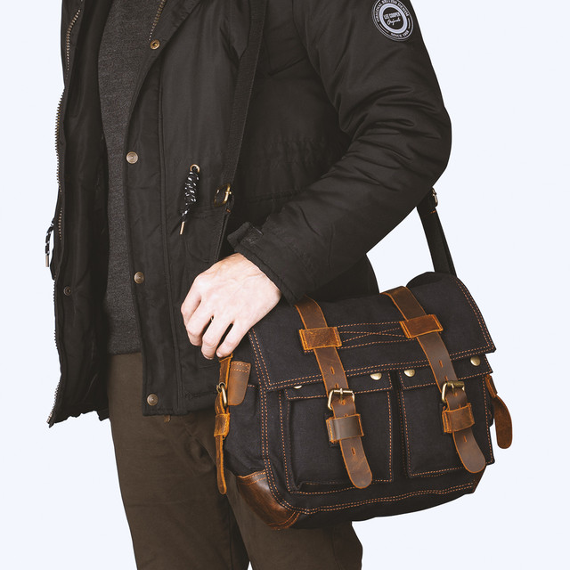 Фото сумка чоловіча Augur месенджер через плече тканинна чорна