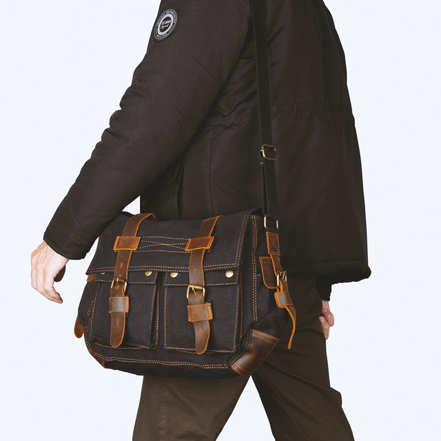 Фото сумка чоловіча Augur месенджер через плече тканинна чорна