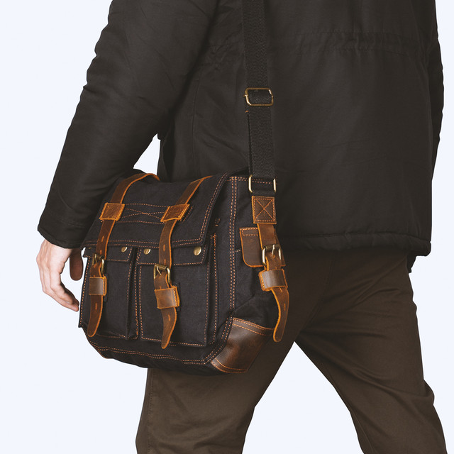 Фото сумка чоловіча Augur месенджер через плече тканинна чорна