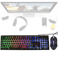 Игровая клавиатура светящаяся и мышка с подсветкой "Landslides KR-6300TZ" Чёрный, rgb клавиатура и мышь (NS)