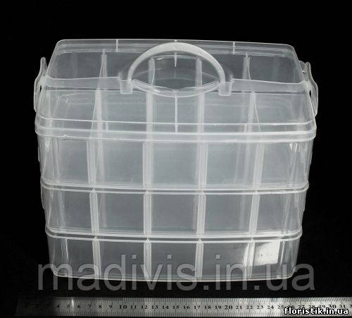 Бокс, органайзер для рукоділля прозорий (30 відділенні). Розміри: 25 х 17 х 19 см., фото 1