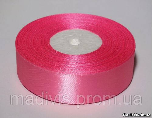 Стрічка атласна однотонна 25 мм. 33 м. ЯРКО-РОЗОВАНЕ, фото 1
