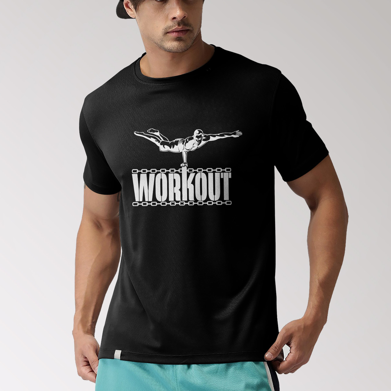 Футболка Workout "упор на одній руці" (чора s-xL)