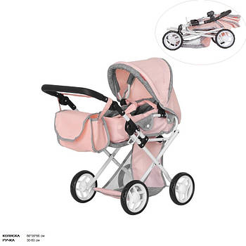 Коляска для ляльки Carrello Unico 9346 Pink із сумкою металевий корпус