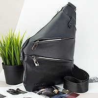 Сумка шкіряна чоловіча De Esse Driver 19858-1 через плече чорна трикутна