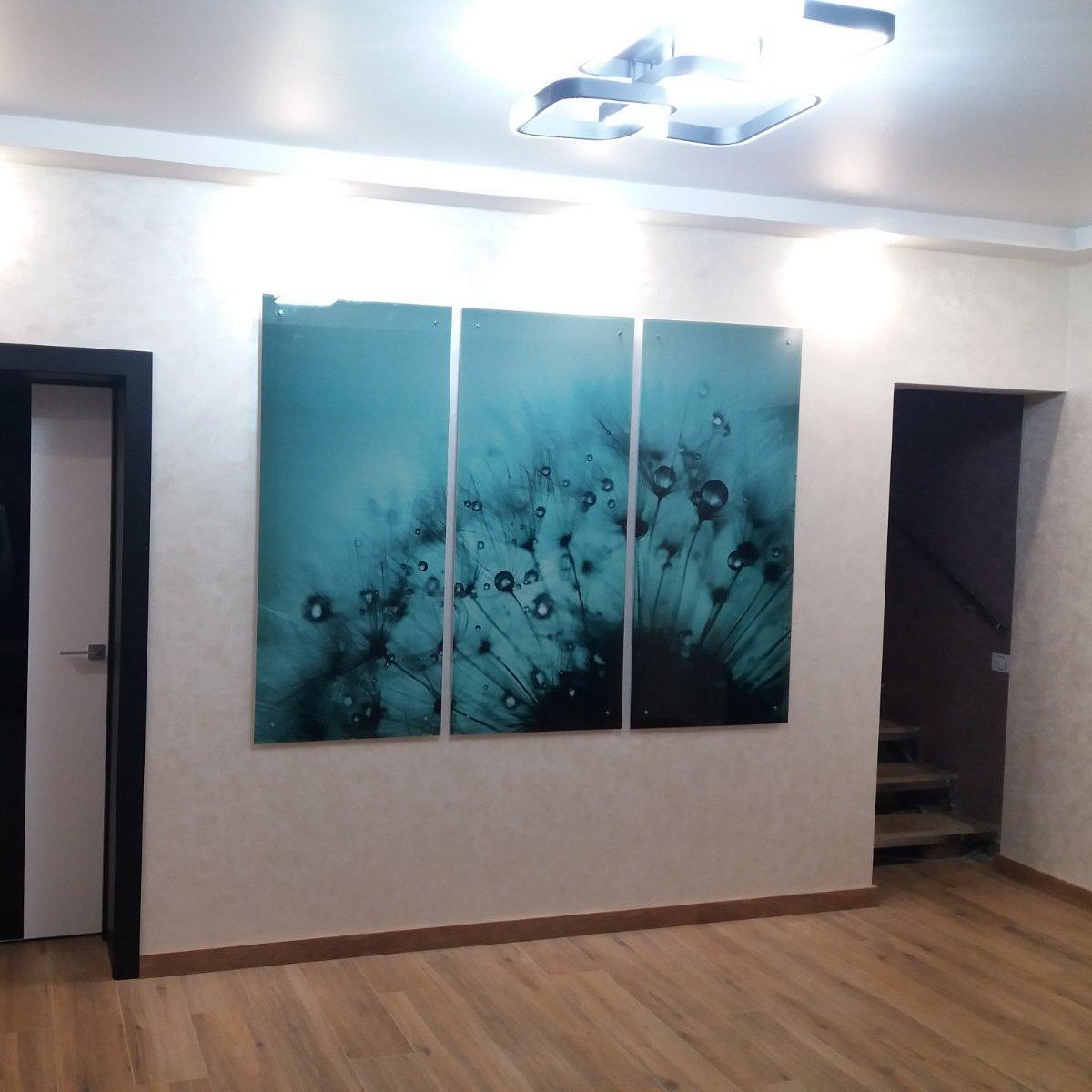 Модульна картина - Пухнастий кульбаба з крапельками - 3 скляні частини, фото 1