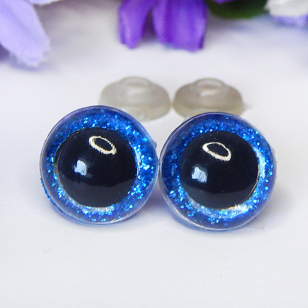 Вічка для іграшок блискучі, напівсфера, 12 мм + кріплення, сині (2 шт)