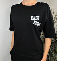Женская футболка оверзайз "Why not?" в черном цвете (размер L)