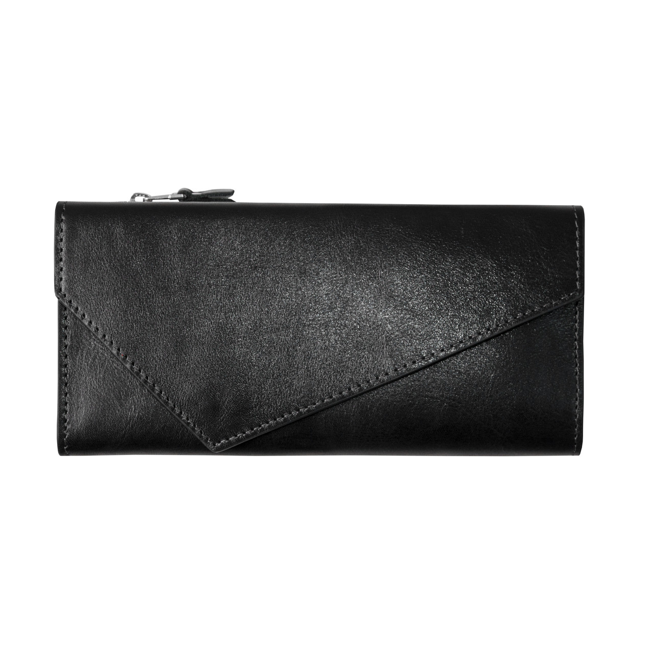 Шкіряний гаманець з асиметричним клапаном чорний
