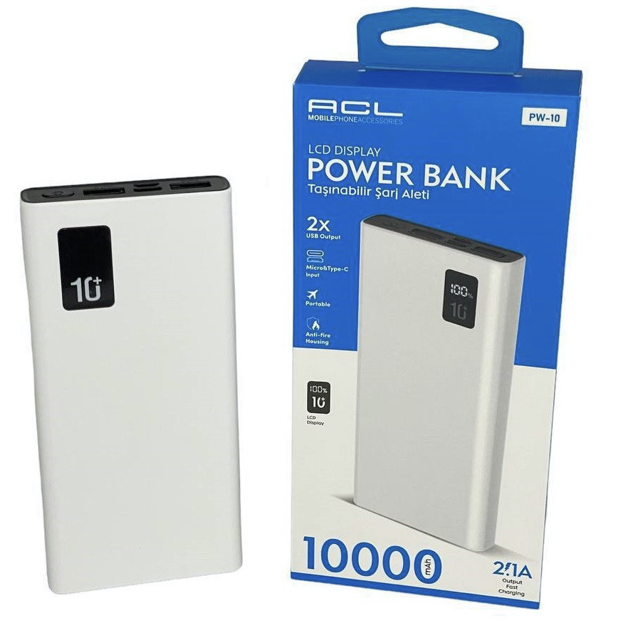 Повербанк power bank портативна зарядка ACL PW-10 /10 000 mah FAST CHARGE Білий