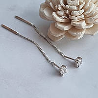 Серебряные сережки-протяжки с золотом и белым фианитом