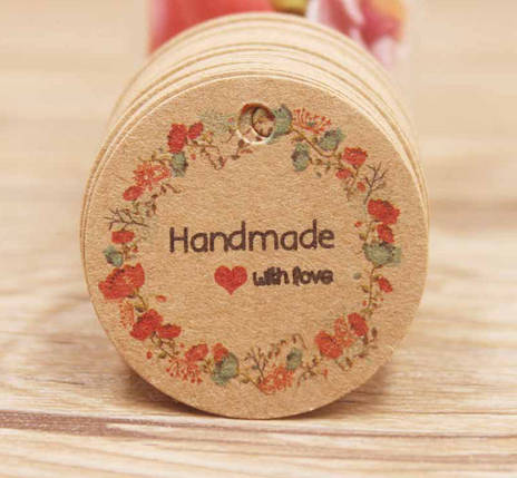 Бирка "Hand made with love", Ø 3 см, крафт, фото 2