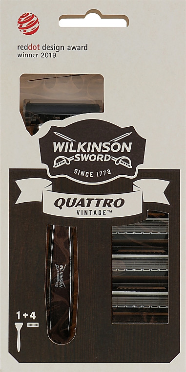 Станок для чоловіків з 4 касетами Wilkinson Sword Quattro Vintage Edition 02354