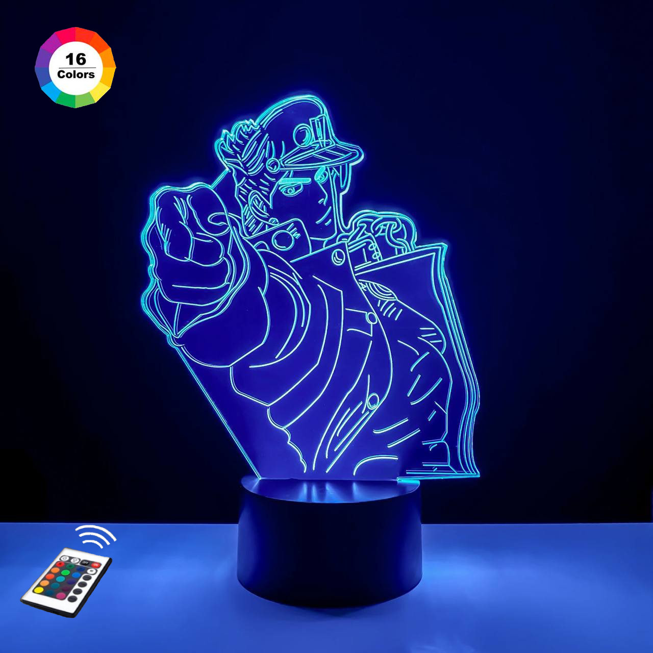 3D нічник "Джотаро Куджо" (ВОЛІЧНЕ ЗОБРАЖЕННЯ)+ пульт ДК + мережевий адаптер + батарейки (3ААА) 3DTOYSLAMP