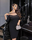 Вечірня чорна приталена сукня міді з сіткою та бахромою великі розміри, фото 2
