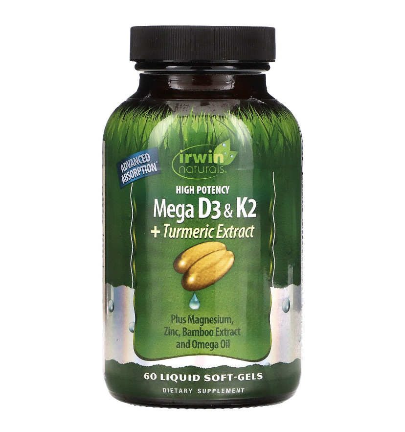 Irwin Naturals High Potency Mega D3 & K2 + Turmeric Extract 60 капсул з рідиною