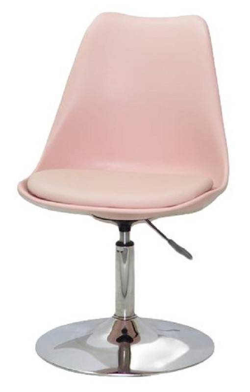 Стілець Milan CH-Base рожевий 63 пластик із м'якою подушкою, хромована опора-блин, скандинавський стиль, фото 1