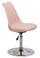 Стілець Milan CH-Base рожевий 63 пластик із м'якою подушкою, хромована опора-блин, скандинавський стиль, фото 4
