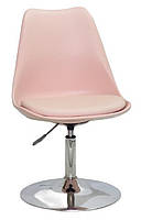 Стілець Milan CH-Base рожевий 63 пластик із м'якою подушкою, хромована опора-блин, скандинавський стиль, фото 2