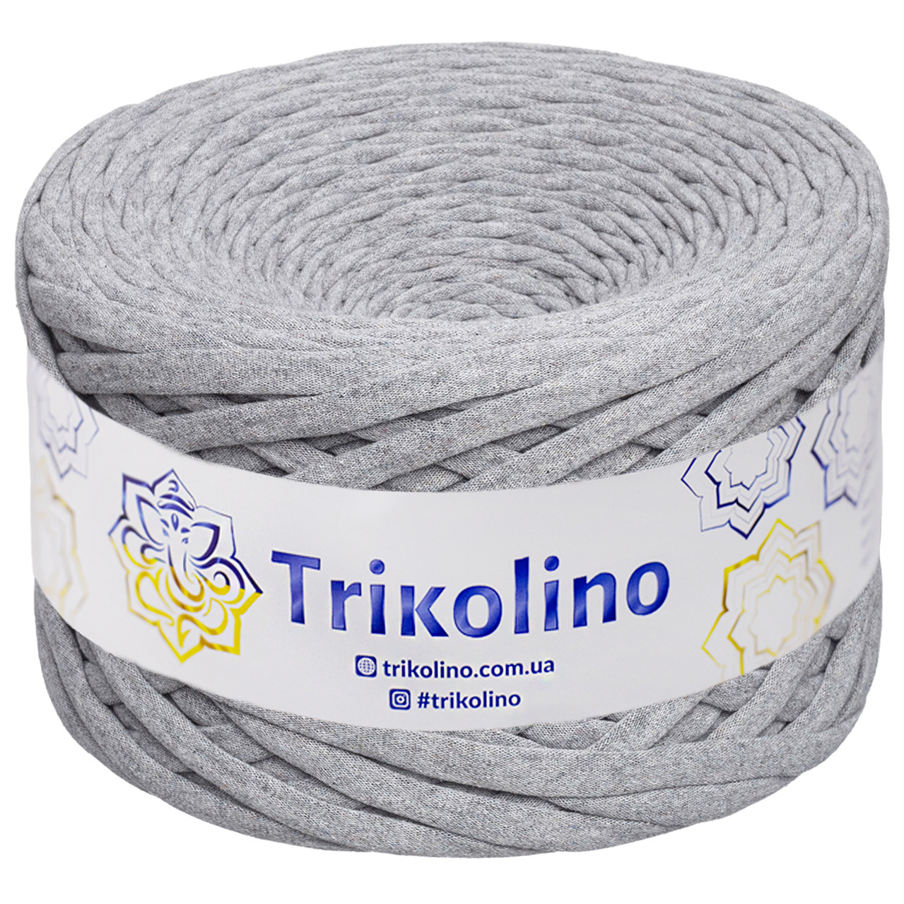 Трикотажна пряжа Trikolino, ширина нитки 7-9 мм., довжина мотка 100 м., Сірий меланж