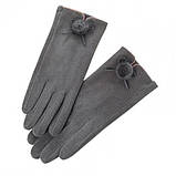 Рукавички жіночі сенсорні під замшу з хутряним помпоном. Рукавички демісезонні (сірі), фото 2