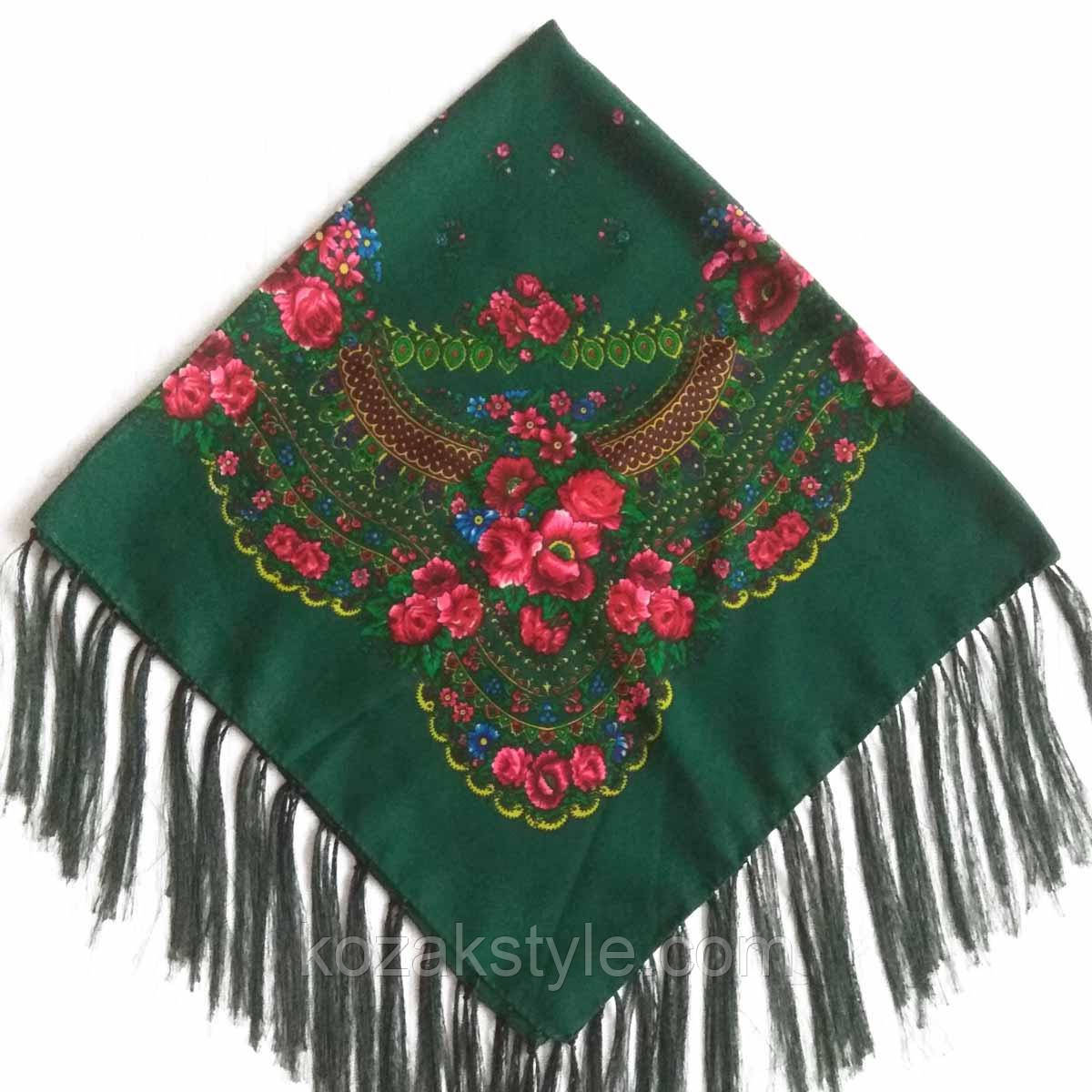 Хустка народна з бахромою (80*80) зелена