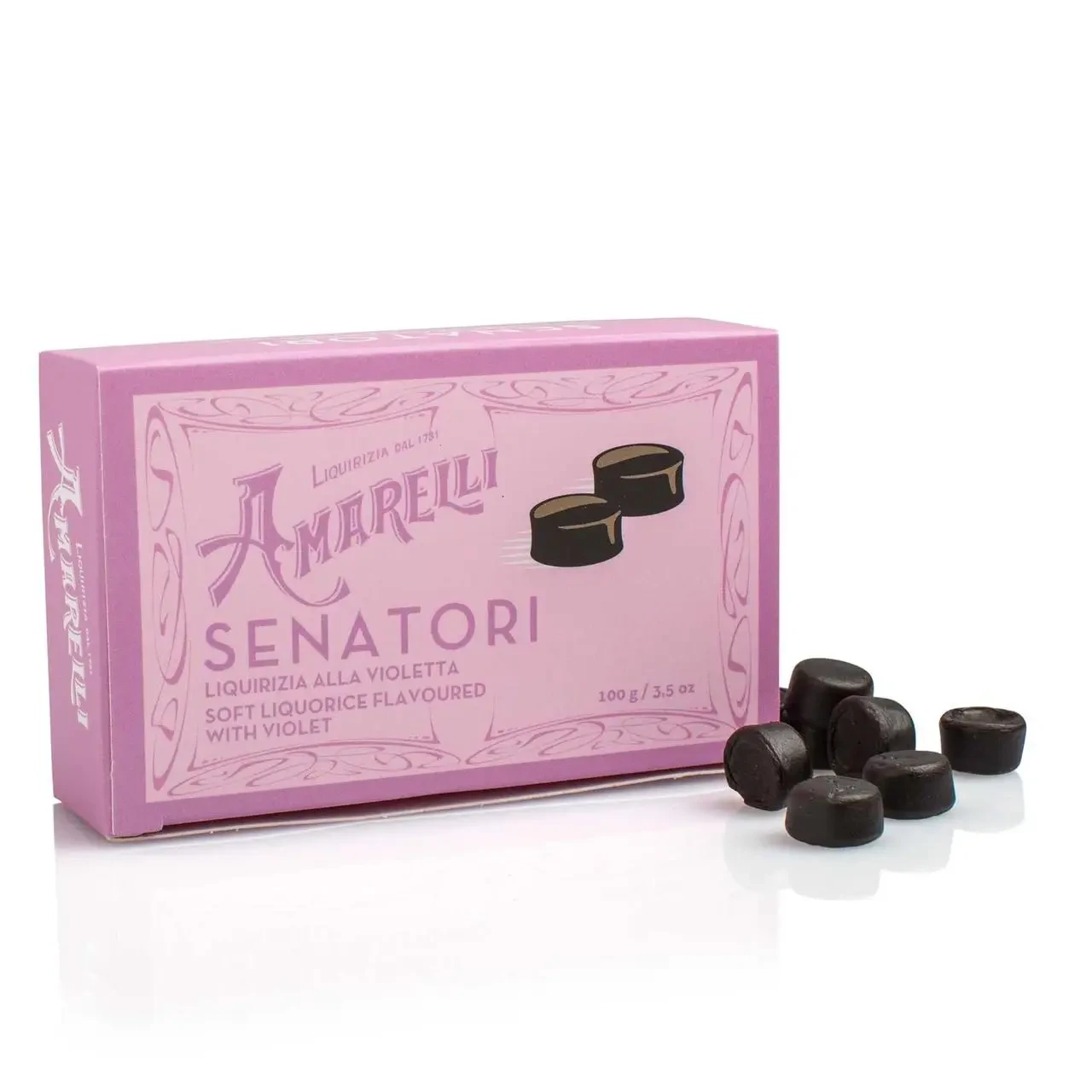 Лакрична Пастила Amarelli Senatori Box with violetta (фиалка) 100g, фото 1