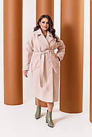 Женское кашемировое бежевое пальто с поясом большой размер