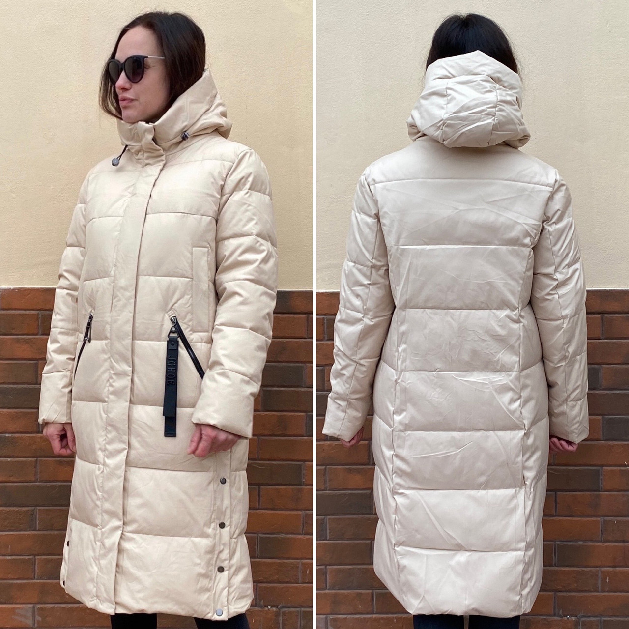Жіночий пуховик р.54-56 Зимове кремове пальто плащівка Фабричний Китай