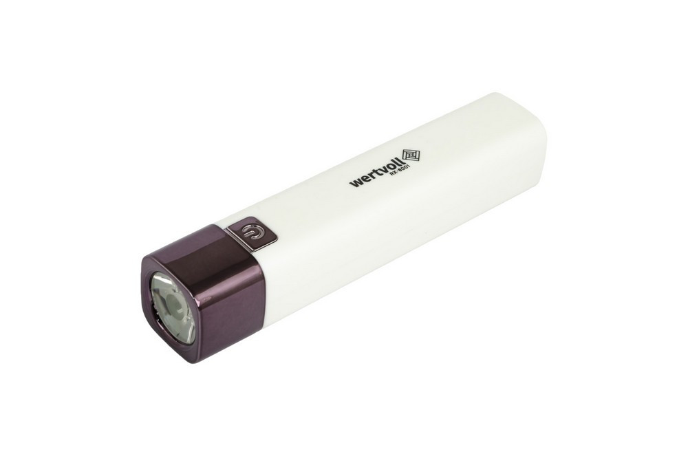 Ліхтар WERTVOLL 3 режими LED Li-ion 1200 mAh/t 7000 K/80 lum powerbank ABS 122х25 мм WHITE RX-8001, фото 1