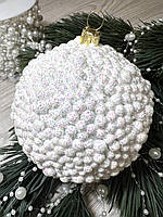 Куля новорічна, ялинкова. Куля на ялинку - білий попкорн . ( діаметр 10 см), фото 2
