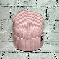 Шапка жіноча Лопата, рубчик на флісі, пудра, 52-58 см