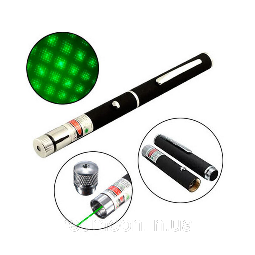 Мощная лазерная указка 5в1, до 10 км, Зеленый луч, 100W, Green Laser Pointer 8410 / Диодный лазер с насадками - фото 9 - id-p1716700228