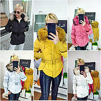 Женские зимние куртки - 107-ян - Короткая зимняя женская куртка пуховик с довязом и натуральным мехом
