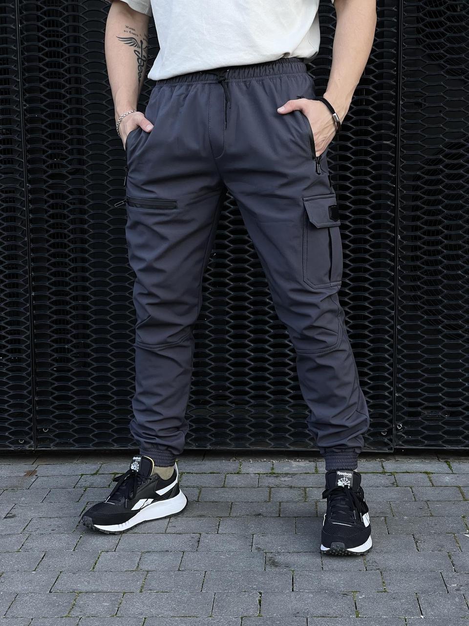 Теплі чоловічі штани софтшелл на флісі Flash сірі, зимові утеплені брюки softshell софтшел
