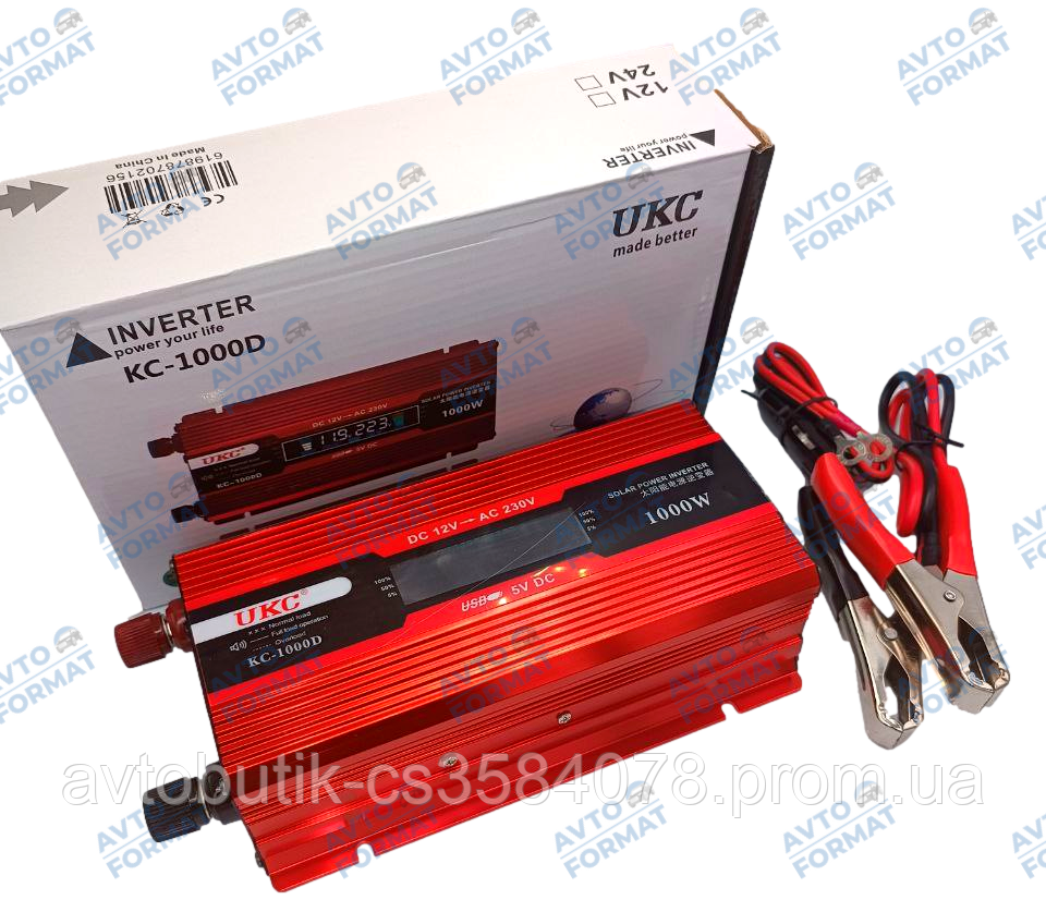 Перетворювач автоінвертор UKC 12V-220V 1000W, фото 1