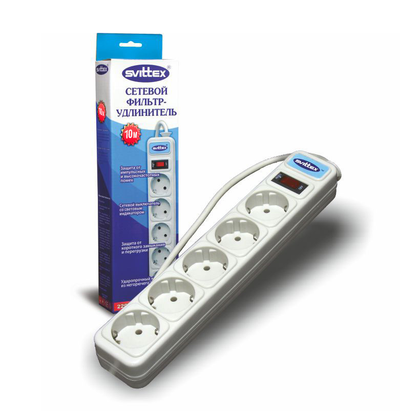 Мережевий фільтр подовжувач 10А 10м SVITTEX 220V, фото 1