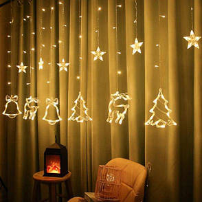 Гірлянда штора Xmas з формами дзвіночки 12 PCS light Білий теплий, фото 1