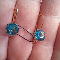 Серебряные сережки с позолотой Голубой камешек Серебряные сережки с французским замком