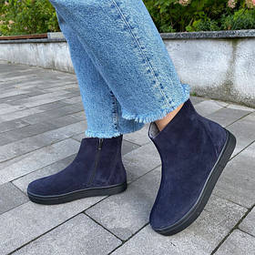 Зручні замшеві невисокі ботиночки синього кольору на блискавці розмір 36-41