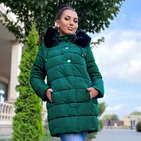 Классная женская теплая куртка с капюшоном LANMAS зеленого цвета .