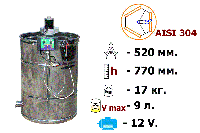 Медогонка 3-х рамочная, неповоротная, нержавеющая (AISI 304), без подставки с электроприводом 12V.