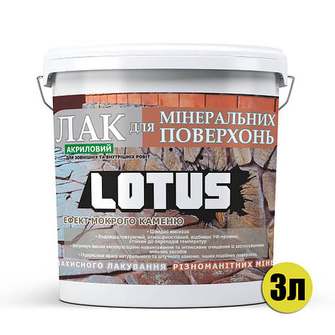 Лак акриловий для мінеральних поверхонь Мокрий камінь LOTUS прозорий 3л, фото 3