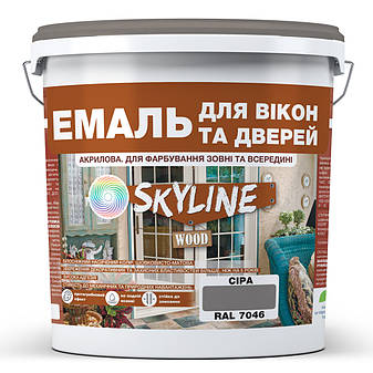 Емаль акрилова Для Вікон та Дверей SkyLine Wood Сіра RAL 7046 3 л, фото 1