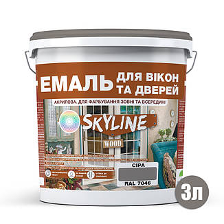 Емаль акрилова Для Вікон та Дверей SkyLine Wood Сіра RAL 7046 3 л, фото 3