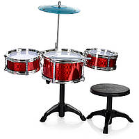 Барабанная установка игрушечная 1009A барабан 3 шт, стул, палочки 2 шт (Красный)